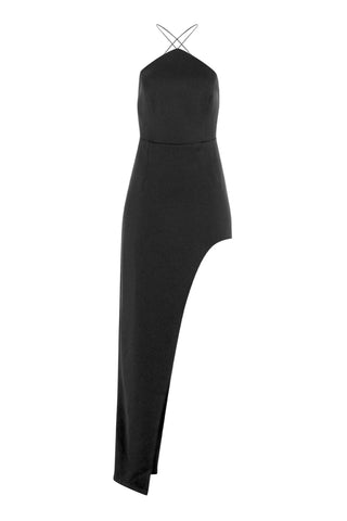Asimetrik Siyah Krep Elbise